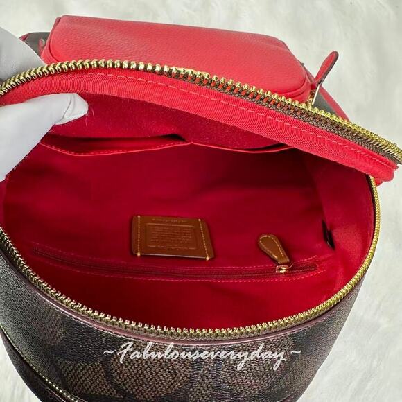 Coach Court Backpack In Maxi Signature Canvas/Gold/Walnut/Red CCK72 NWT